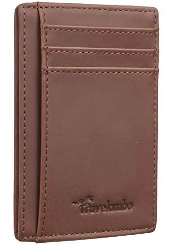 Travelambo Slim Minimalist Leather Wallet RFID Blocking Front Pocket 0.12" (3.3" x 4.1") | Genuine Leather, 6 Card Slots thumbnail 1