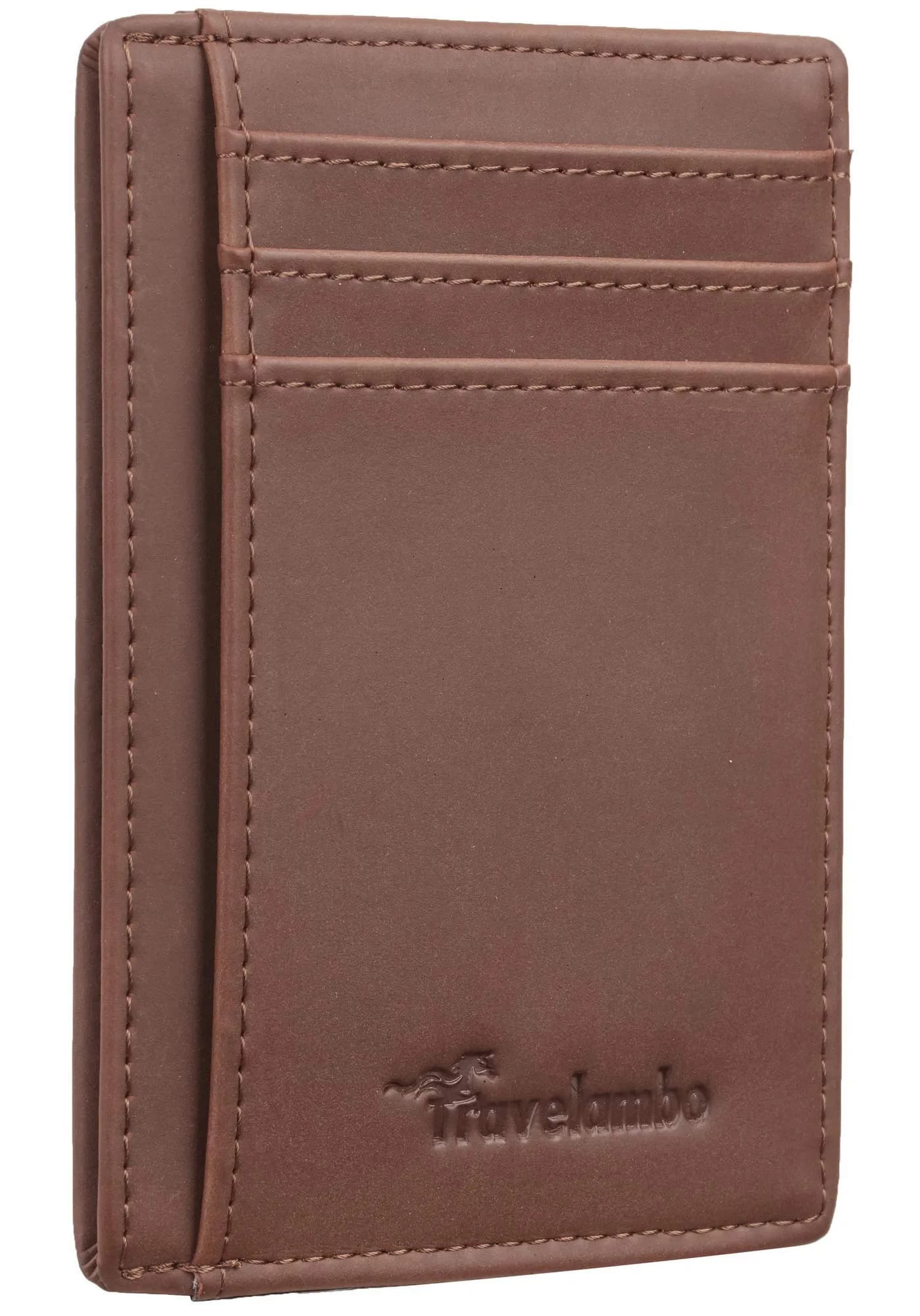 Travelambo Slim Minimalist Leather Wallet RFID Blocking Front Pocket 0.12" (3.3" x 4.1") | Genuine Leather, 6 Card Slots