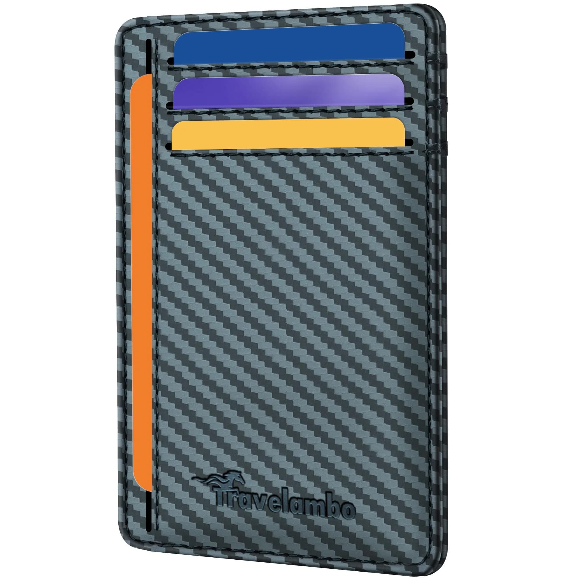 Travelambo Slim Minimalist Wallet for Men, RFID Blocking Credit Card Holder, Front Pocket ID Card Case, Black | 8.38 cm x 10.41 cm x 0.3 cm — Blue