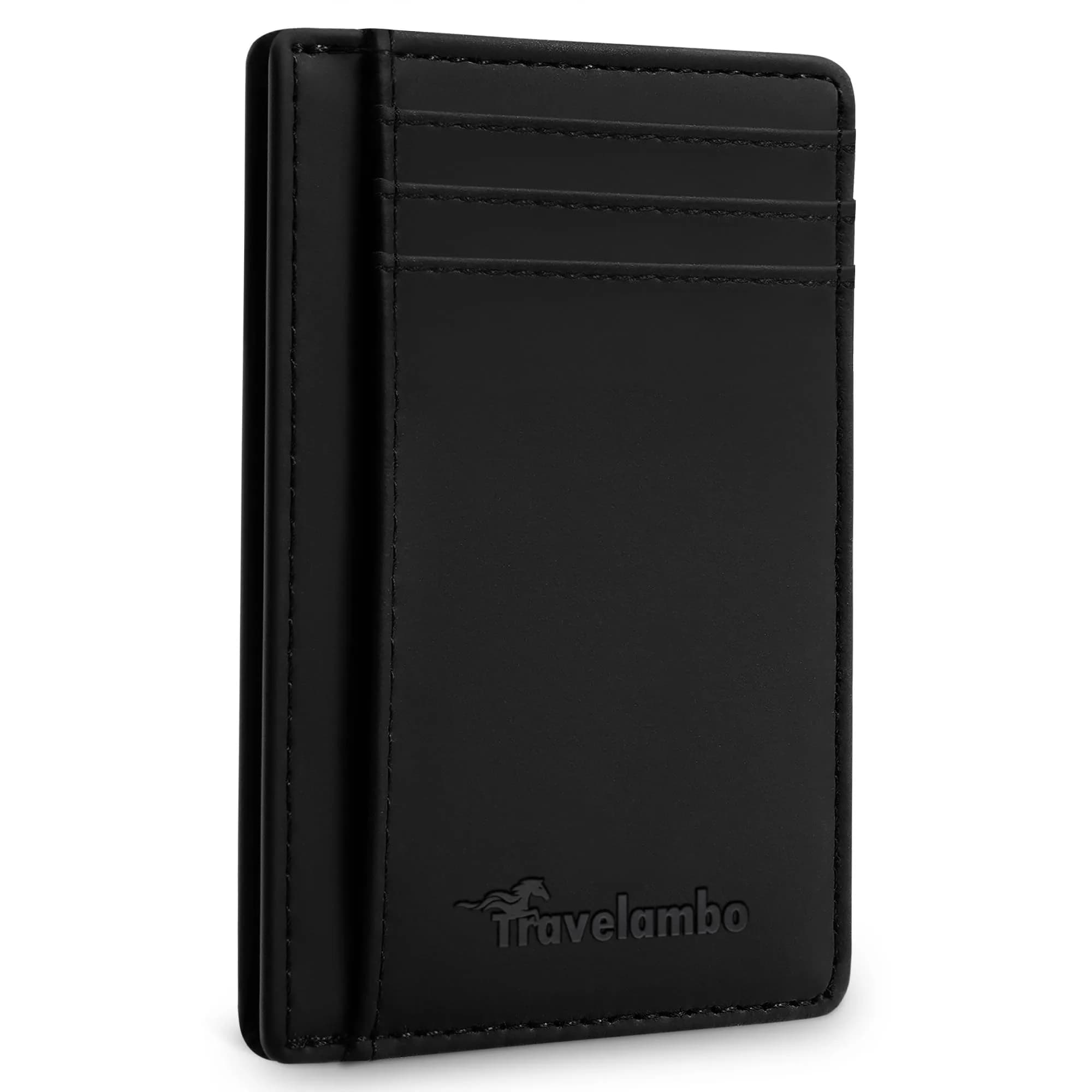 Travelambo Slim Wallet Front Pocket Minimalist Leather RFID Blocking 0.12 inch Thick