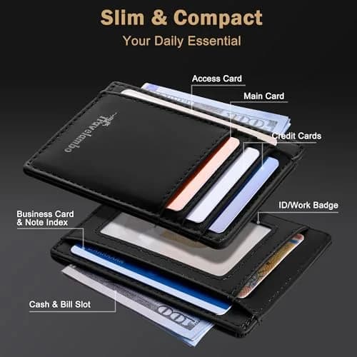 Travelambo Slim Wallet Front Pocket Minimalist Leather RFID Blocking 0.12 inch Thick thumbnail 3