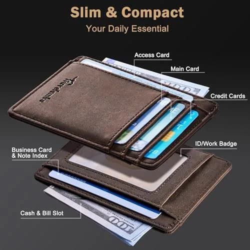 Travelambo Slim Leather Wallet Front Pocket RFID Blocking 0.12" (3.1" x 4.4" x 0.12") | Minimalist Card Holder for Men thumbnail 4