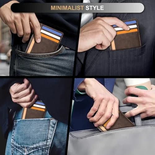 Travelambo Slim Leather Wallet Front Pocket RFID Blocking 0.12" (3.1" x 4.4" x 0.12") | Minimalist Card Holder for Men thumbnail 7