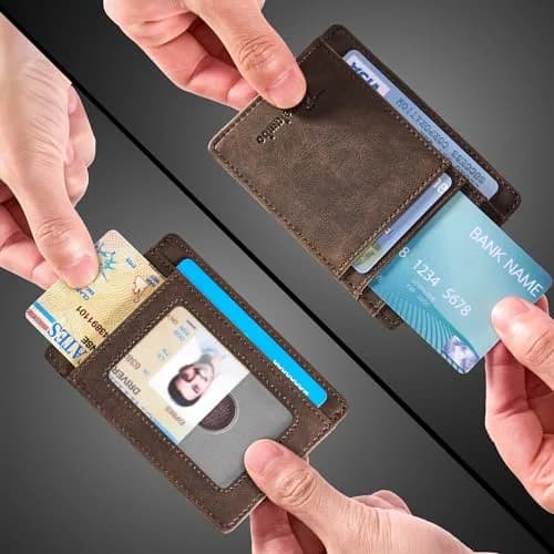 Travelambo Slim Leather Wallet Front Pocket RFID Blocking 0.12" (3.1" x 4.4" x 0.12") | Minimalist Card Holder for Men thumbnail 8