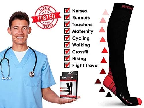 Physix Gear Sport Compression Socks Black/Red L/XL | Graduated Compression for Circulation & Travel thumbnail 5