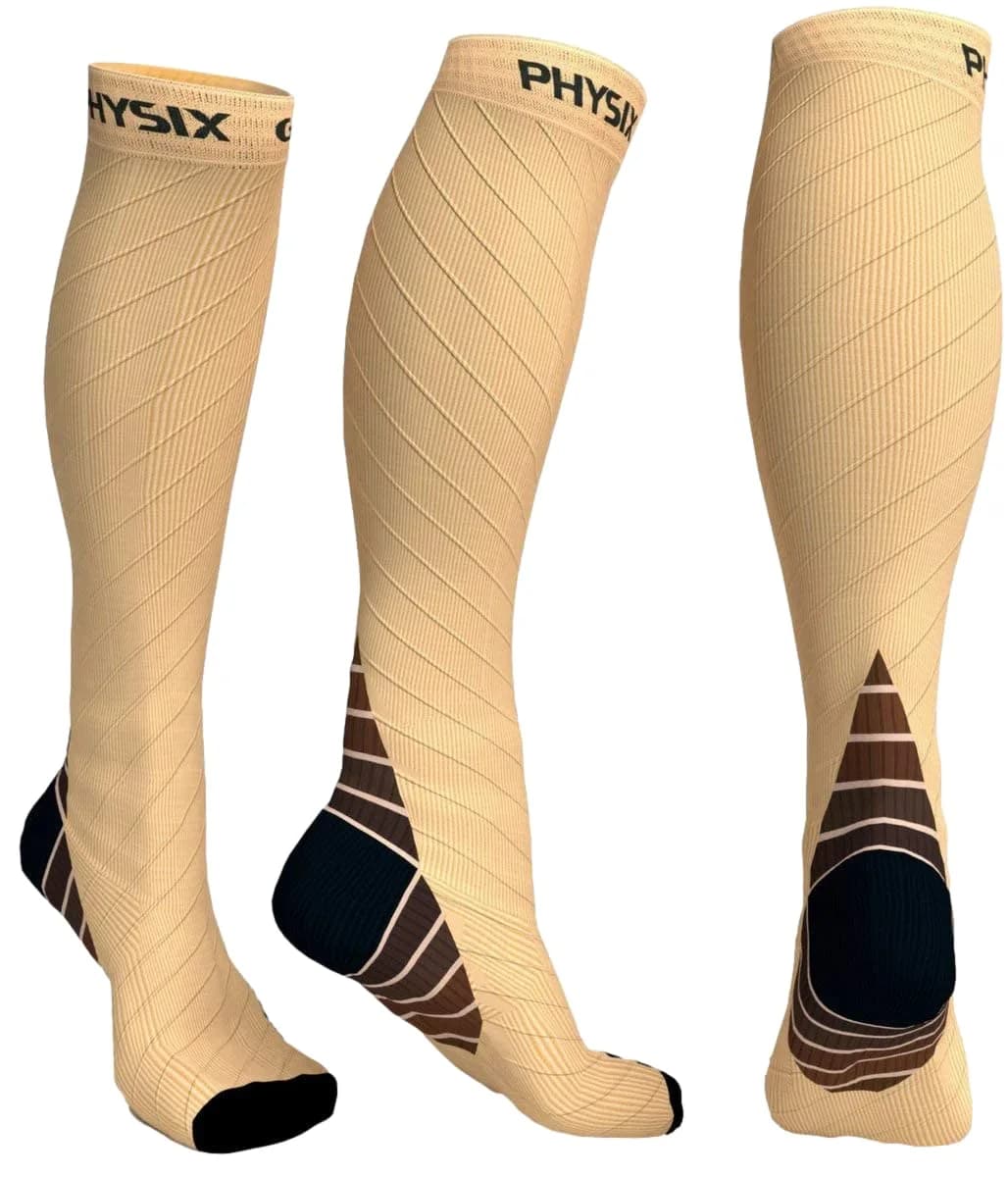 Physix Gear Compression Socks - Best Men & Women Support for Circulation, Running, Nurses, Athletic Use, Blood Pressure, Nude/Beige | S/M
