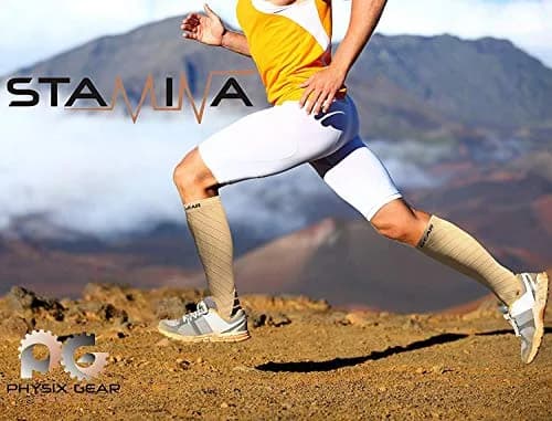 Physix Gear Compression Socks - Best Men & Women Support for Circulation, Running, Nurses, Athletic Use, Blood Pressure, Nude/Beige | S/M thumbnail 3