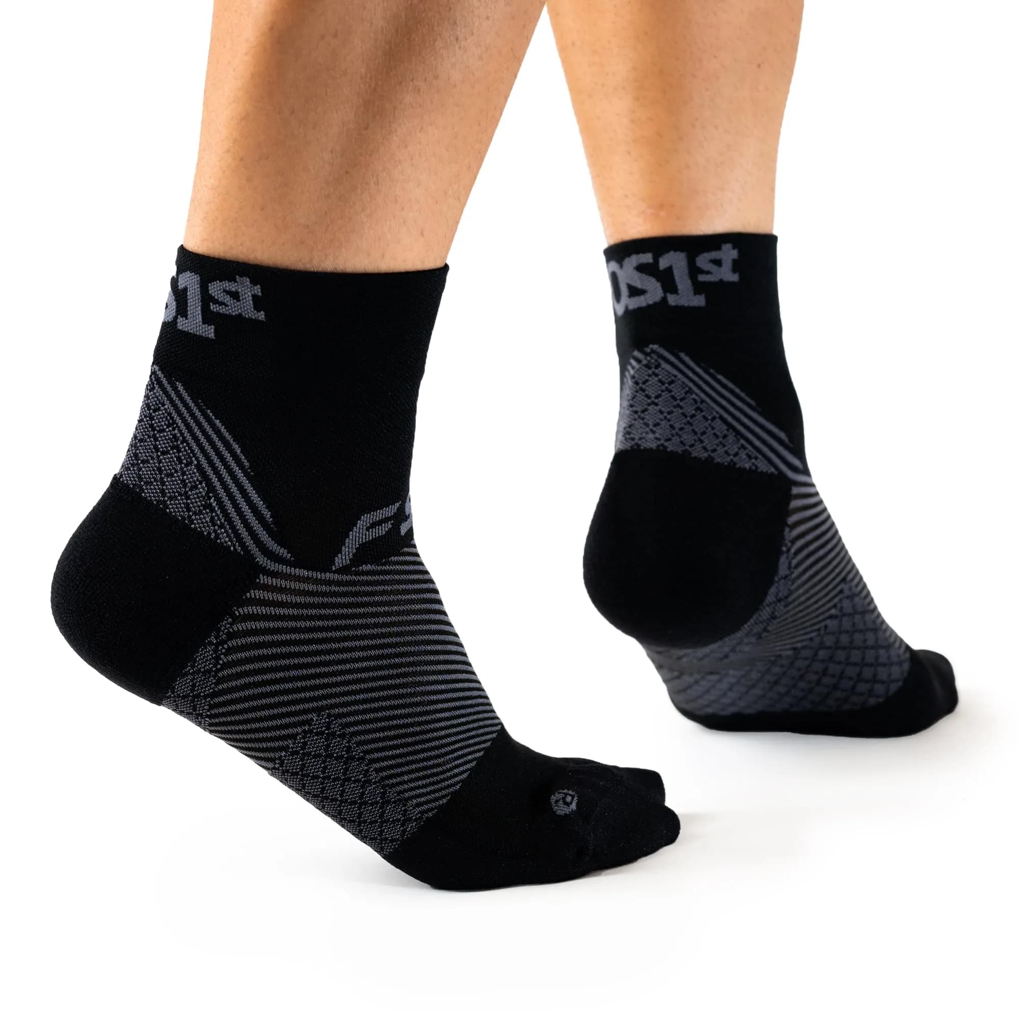 OrthoSleeve FS4 Orthotic Socks for Plantar Fasciitis Relief, Large | Medical Grade Compression — Black Qtr Crew / X-Large