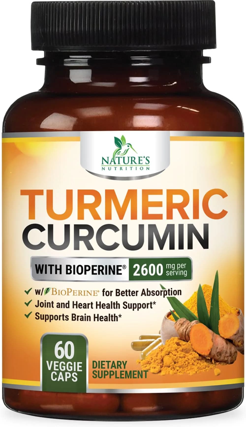 Nature's Nutrition 2400mg vegan herbal supplement | Organic turmeric & BioPerine for joint & immune support - main product image