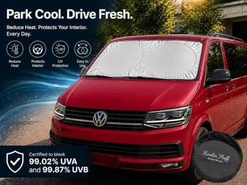 kinder Fluff Windshield Sun Shade Extra Large 62" x 31" | Certified 99.87% UVB & 99.02% UVA Protection thumbnail 9