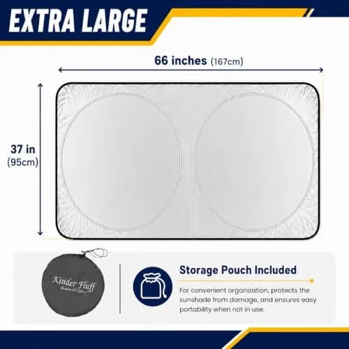 kinder Fluff Windshield Sun Shade Extra Large 62" x 31" | Certified 99.87% UVB & 99.02% UVA Protection thumbnail 3