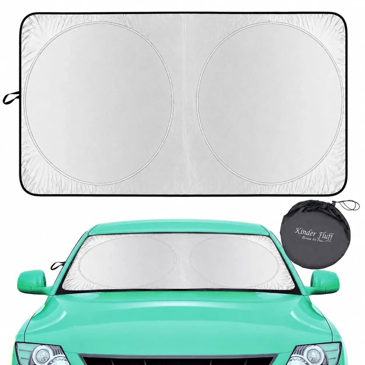 kinder Fluff Windshield Sun Shade Large 149.86cm (59") x 72.39cm (30") | Certified 99.87% UVB & 99.02% UVA Protection - main product image
