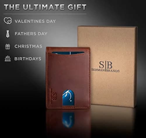 SERMAN BRANDS RFID Blocking Slim Bifold Genuine Leather Wallet for Men with Money Clip (Canyon Red 1.S) thumbnail 6