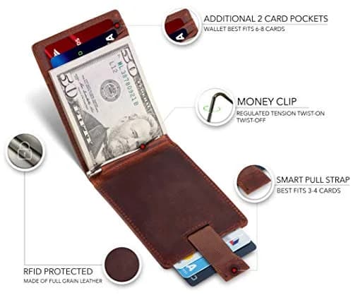 SERMAN BRANDS RFID Blocking Slim Bifold Genuine Leather Wallet for Men with Money Clip (Canyon Red 1.S) thumbnail 3
