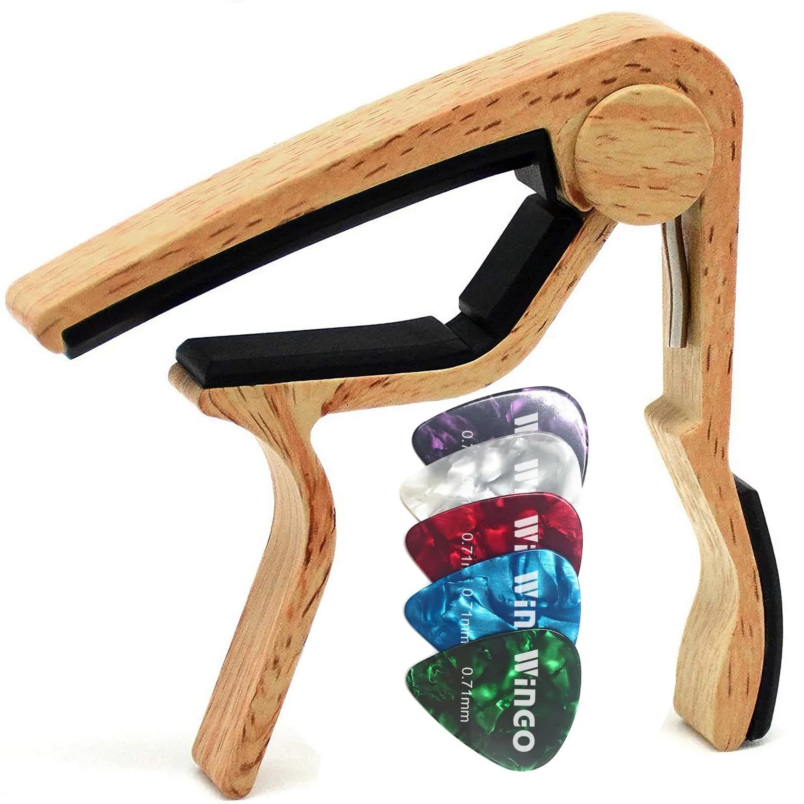 WINGO Guitar Capo for Acoustic and Electric Guitar with 5 Picks, Burlywood | Quick-Release, No Buzz, 6-String Steel Acoustic/Electric