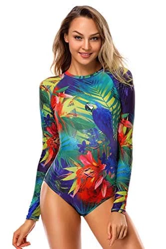 AXESEA Womens Long Sleeve Rash Guard UV UPF 50+ Sun Protection Printed Zipper Surfing One Piece Swimsuit Bathing Suit | Water-Resistant, Quick Dry thumbnail 5