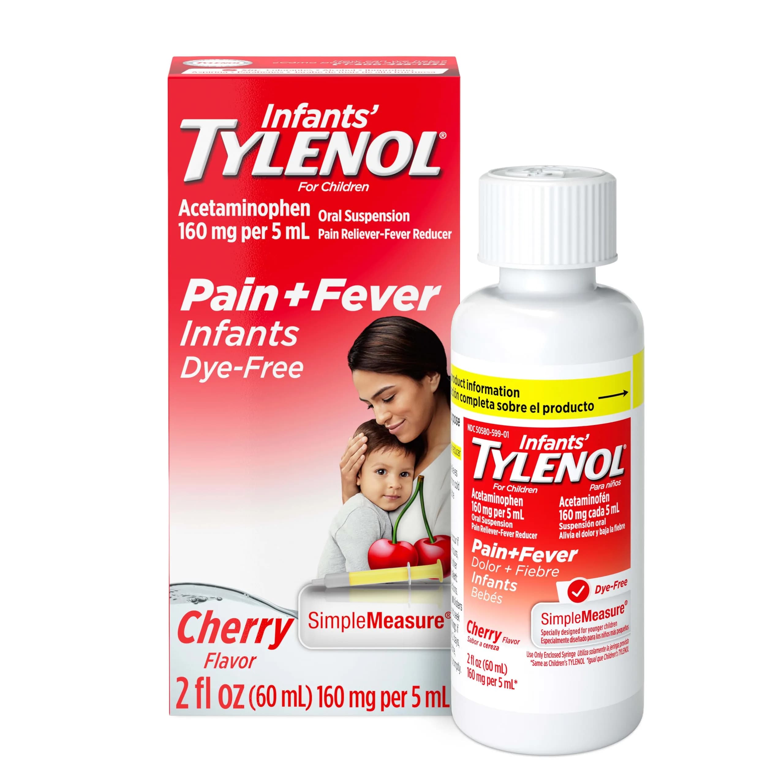Tylenol Infants' Oral Suspension, Acetaminophen, Grape, 60ml (2 fl. oz) | #1 Pediatrician-Recommended Pain & Fever Relief — Cherry Dye Free / 2 Ounce