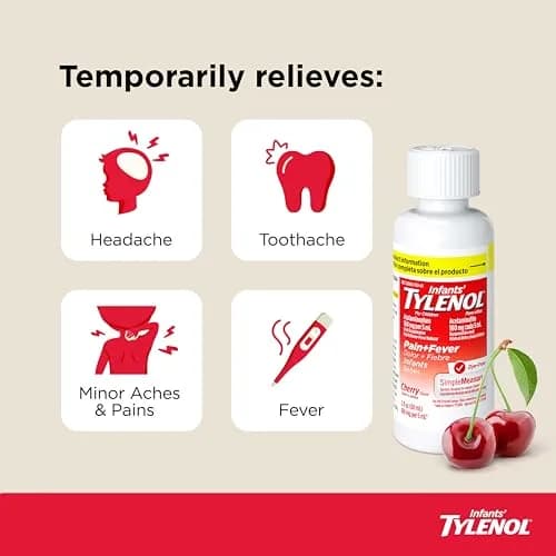 Infants' Tylenol Acetaminophen Oral Suspension Dye-Free Cherry 2 fl oz (59 ml) | Gentle Pain & Fever Relief for Babies thumbnail 2