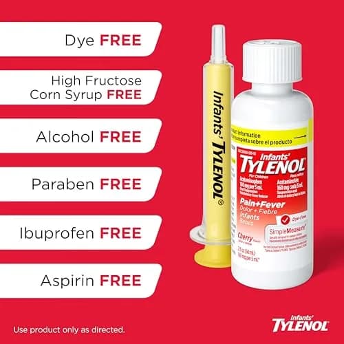 Infants' Tylenol Acetaminophen Oral Suspension Dye-Free Cherry 2 fl oz (59 ml) | Gentle Pain & Fever Relief for Babies thumbnail 3