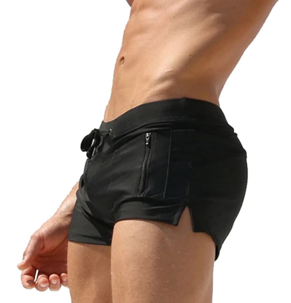 TONLEN Mens Swimwear Short Swim Trunks with Zipper Pockets Black 1 Large | Quick-Drying, Slim Fit, Zipper Pockets