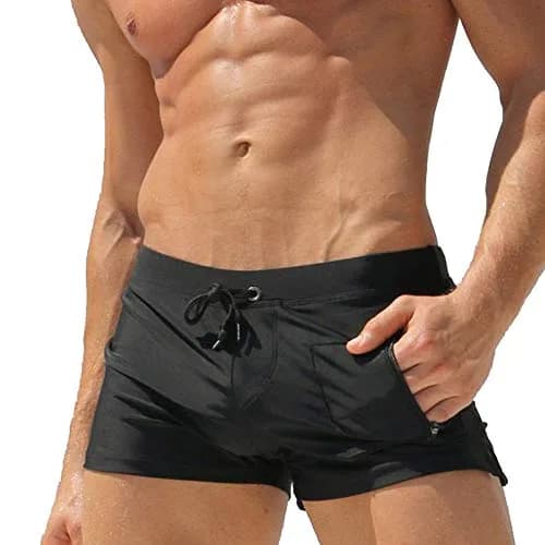TONLEN Mens Swimwear Short Swim Trunks with Zipper Pockets Black 1 Large | Quick-Drying, Slim Fit, Zipper Pockets thumbnail 4