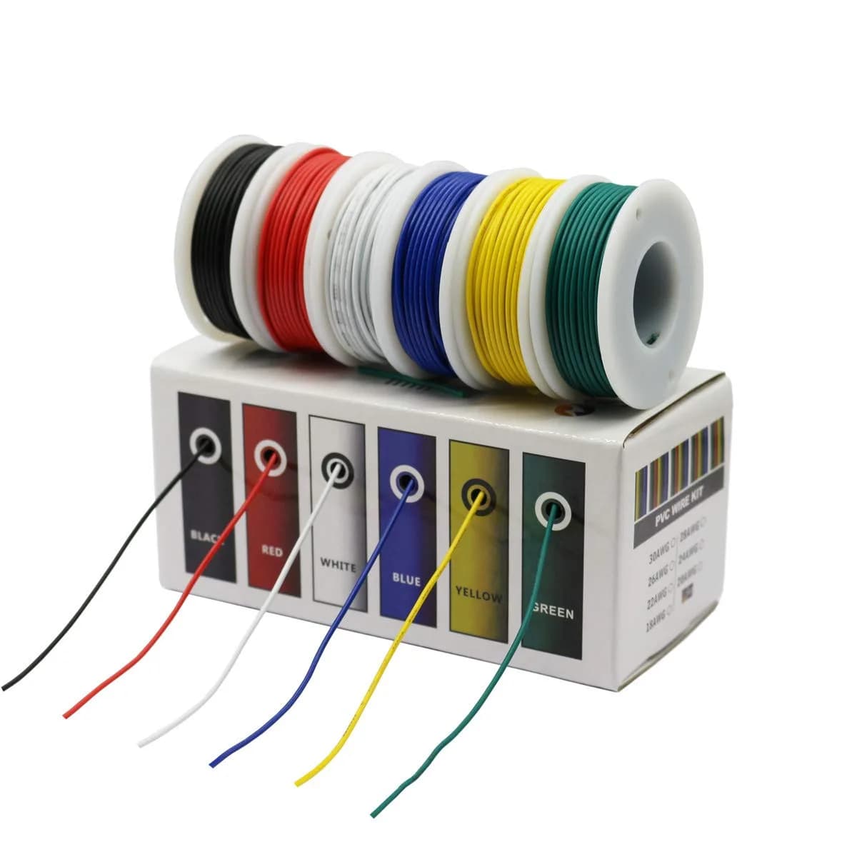 CBAZY PVC Electrical Wire Kit 26AWG 6 Colors 32.8ft | Tinned Copper, 300V, DIY Friendly - main product image