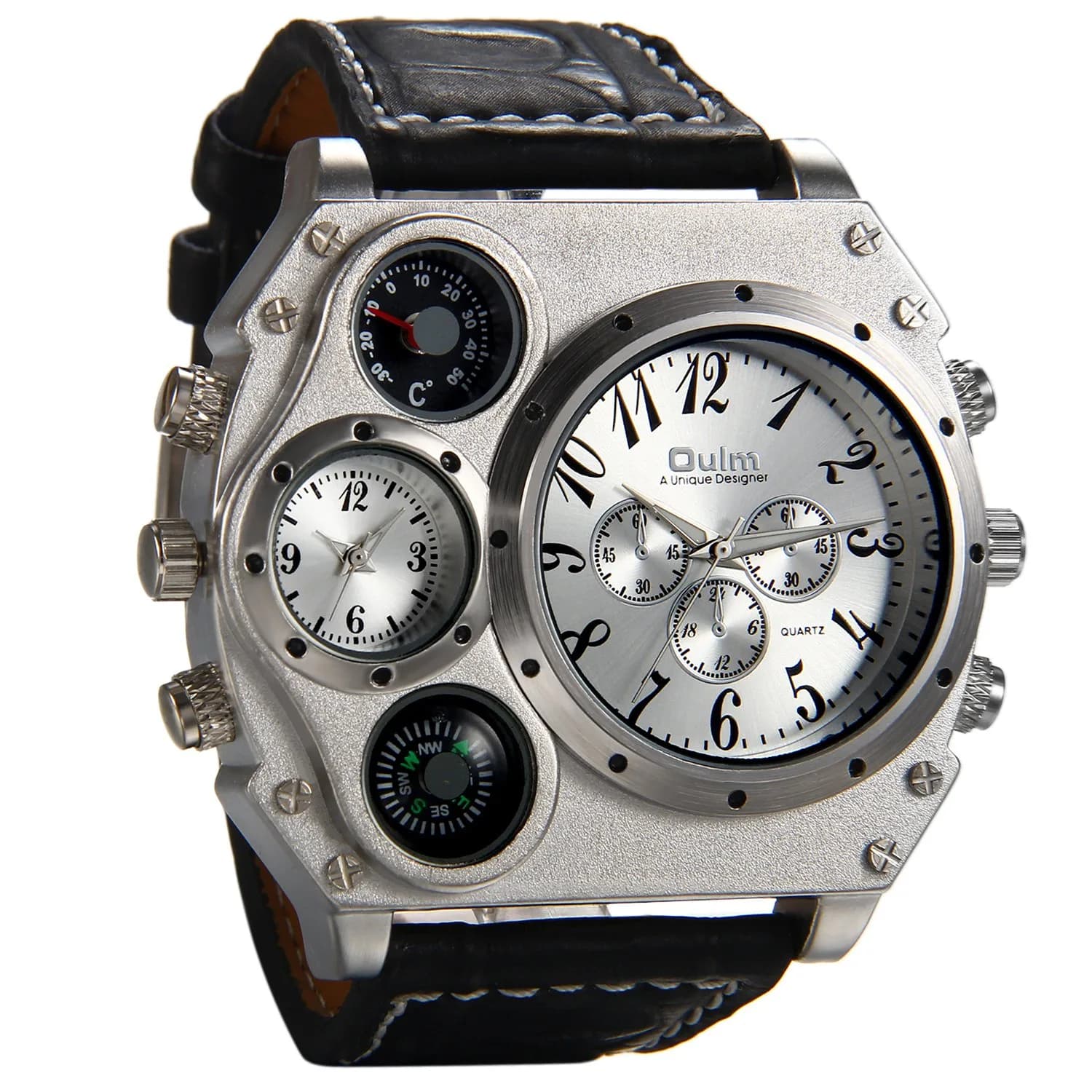 Avaner Men's Oversized Dual Time Zone Steampunk Leather Watch | 50mm Case, 27.5cm Length