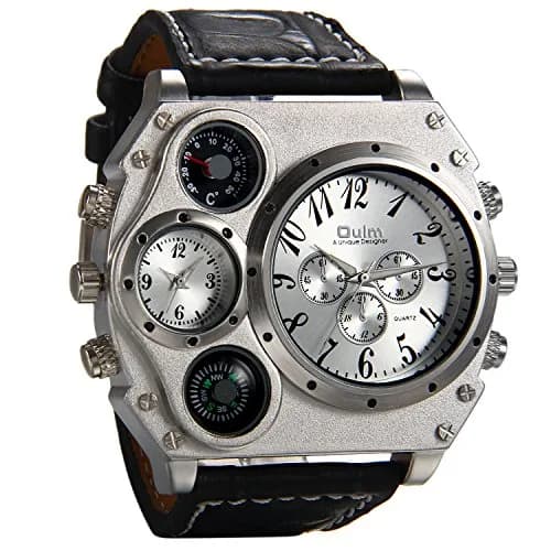 Avaner Men's Oversized Dual Time Zone Steampunk Leather Watch | 50mm Case, 27.5cm Length thumbnail 1