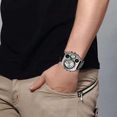 Avaner Men's Oversized Dual Time Zone Steampunk Leather Watch | 50mm Case, 27.5cm Length thumbnail 4