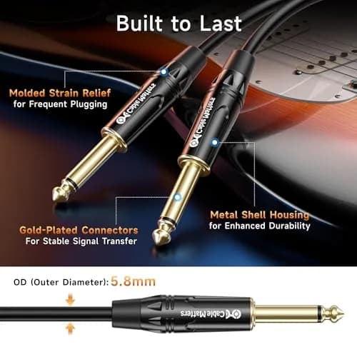 Cable Matters 2-Pack 3ft (0.91m) TS to TS Guitar Cable | Balanced Audio Cable for Instruments thumbnail 6
