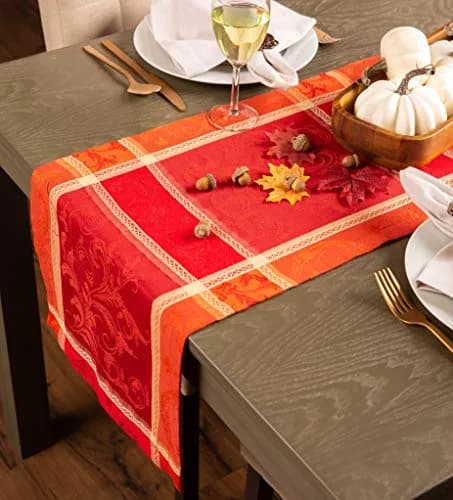 DII Traditional Harvest Wheat Jacquard Table Runner 35.5 cm x 183 cm (14" x 72") | Festive Fall Decor for Indian Dining Tables thumbnail 5
