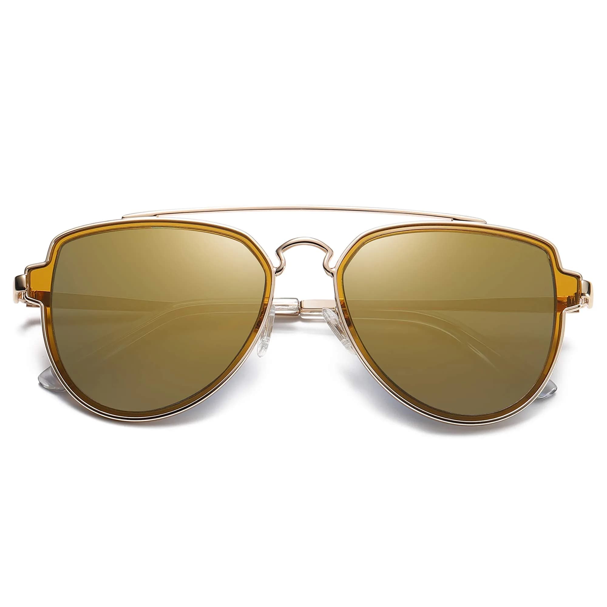 SOJOS Retro Polarized Double Bridge Sunglasses for Men Women SJ1051 | 63mm (2.48in) Lens Width — Gold/Gold Mirrored