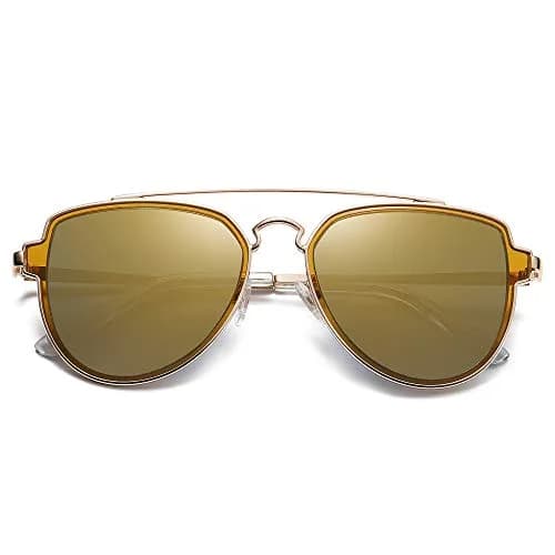 SOJOS Retro Polarized Double Bridge Sunglasses for Men Women Mirrored Lens with Gold Frame and UV400 Protection thumbnail 1