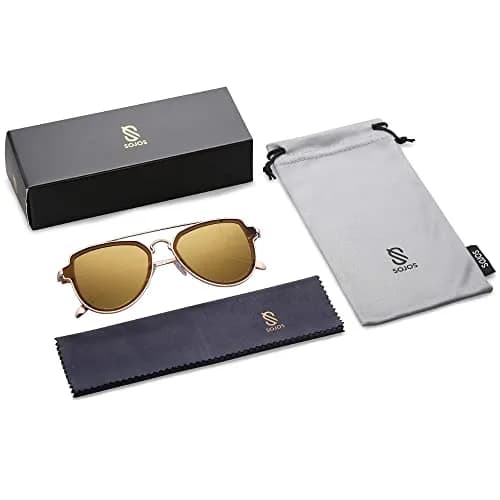 SOJOS Retro Polarized Double Bridge Sunglasses for Men Women Mirrored Lens with Gold Frame and UV400 Protection thumbnail 5