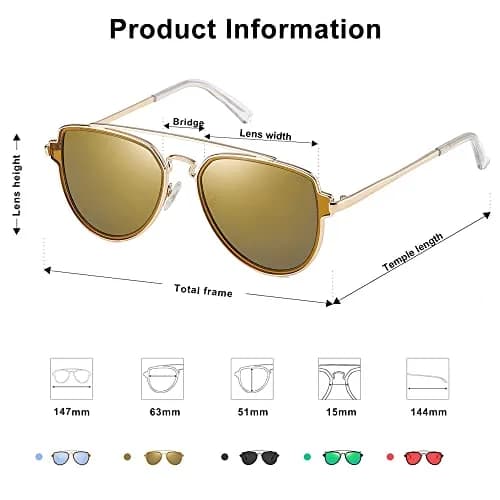 SOJOS Retro Polarized Double Bridge Sunglasses for Men Women Mirrored Lens with Gold Frame and UV400 Protection thumbnail 2