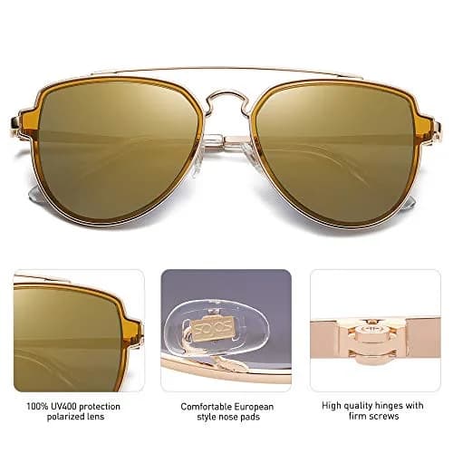 SOJOS Retro Polarized Double Bridge Sunglasses for Men Women Mirrored Lens with Gold Frame and UV400 Protection thumbnail 3