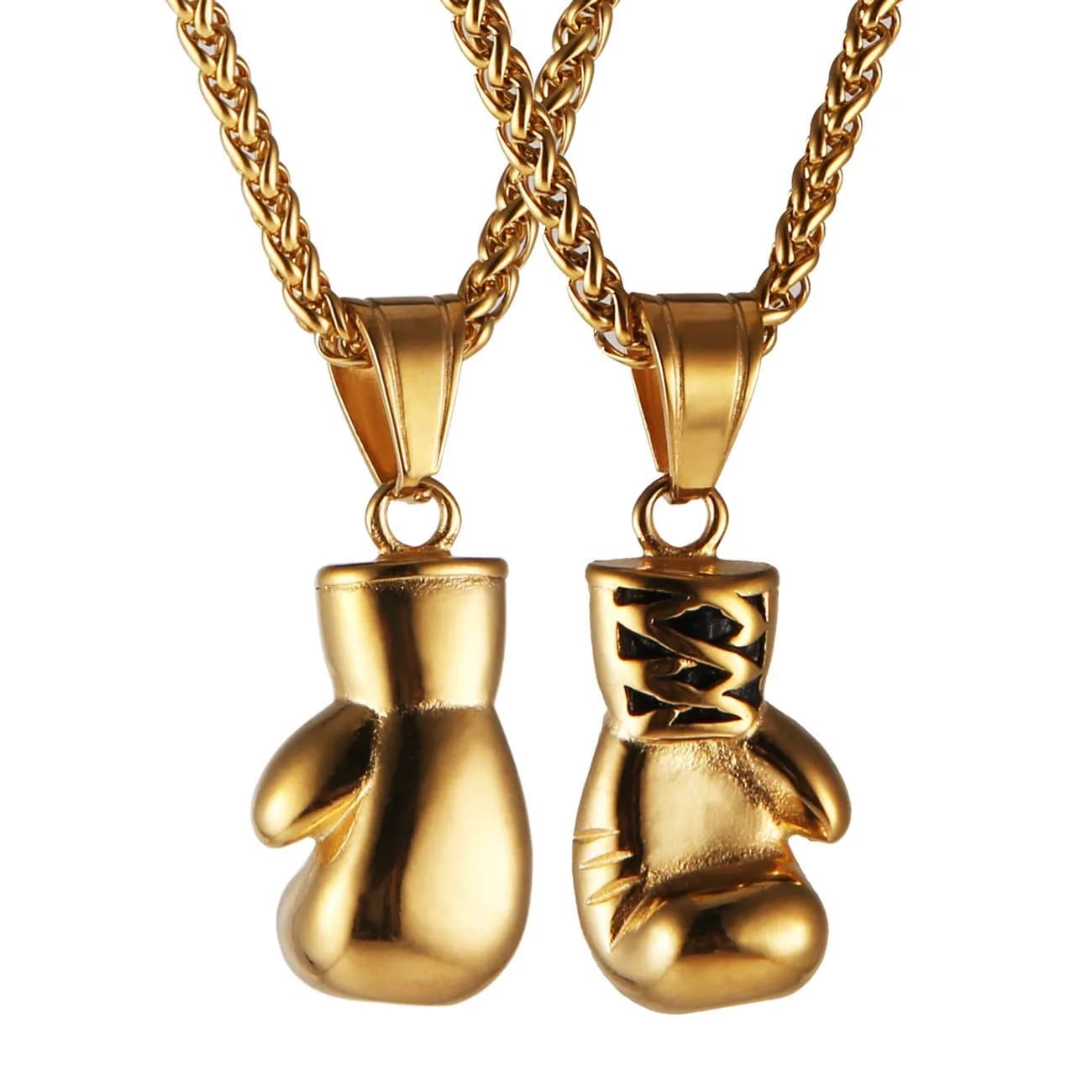 HZMAN Boxing Glove Bible Verse Pendant Necklace with Chain, 2.5cm Pendant, 22+2 Inch Chain — Gold