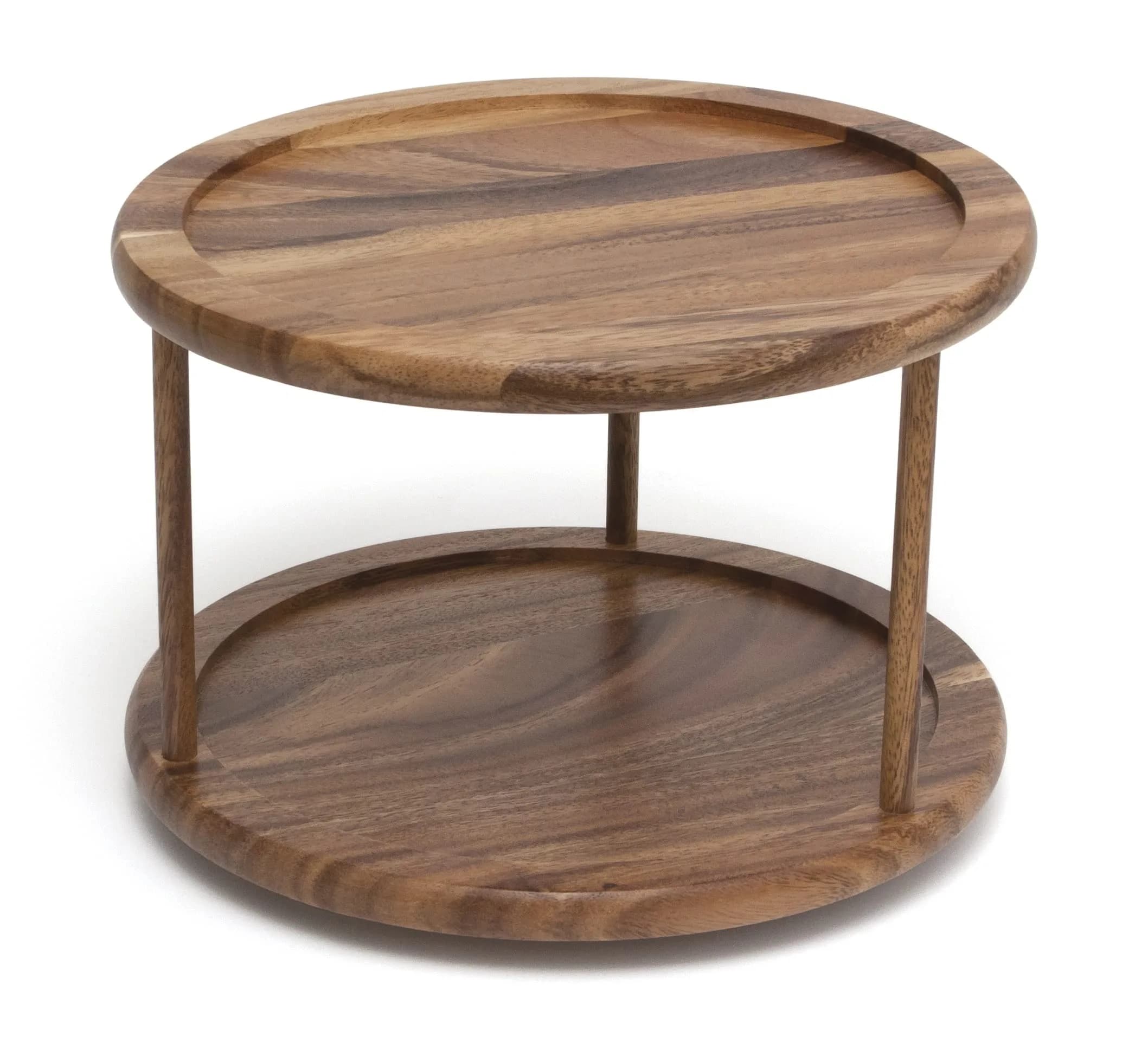 Lipper International 1302 Acacia Wood 2-Tier 10" Kitchen Turntable | Handcrafted Acacia, Rotates for Easy Access - main product image