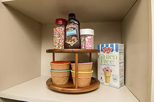 Lipper International 1302 Acacia Wood 2-Tier 10" Kitchen Turntable | Handcrafted Acacia, Rotates for Easy Access thumbnail 7