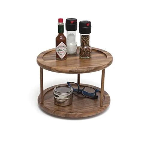 Lipper International 1302 Acacia Wood 2-Tier 10" Kitchen Turntable | Handcrafted Acacia, Rotates for Easy Access thumbnail 3