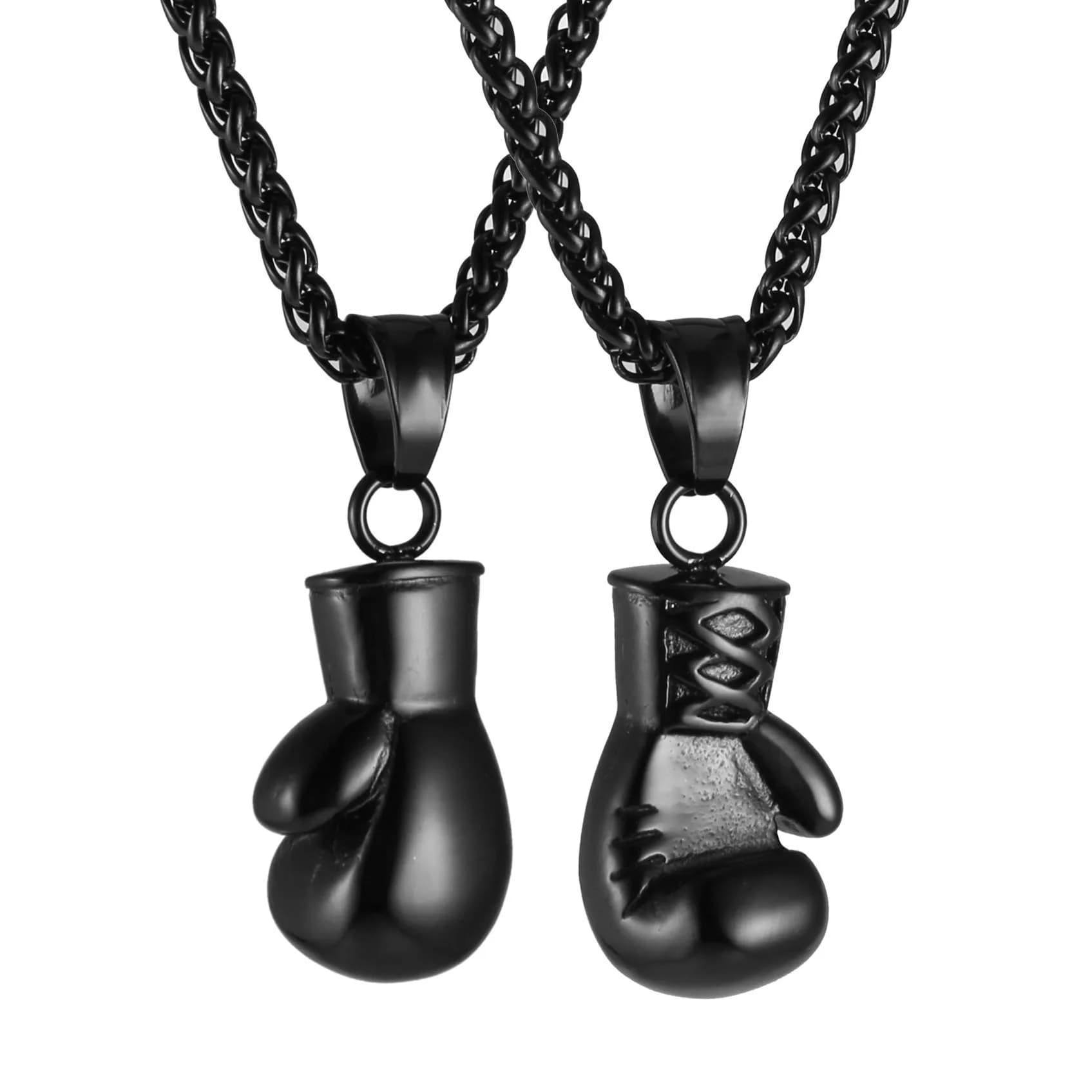 HZMAN Boxing Glove Bible Verse Pendant Necklace with Chain, 2.5cm Pendant, 22+2 Inch Chain — Black