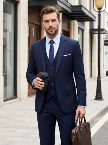 MAGE MALE Men's 3 Pieces Suit Navy Blue Slim Fit Single Breasted Blazer Vest Pants Set | Elegant Formal Wear thumbnail 7