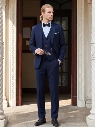 MAGE MALE Men's 3 Pieces Suit Navy Blue Slim Fit Single Breasted Blazer Vest Pants Set | Elegant Formal Wear thumbnail 2