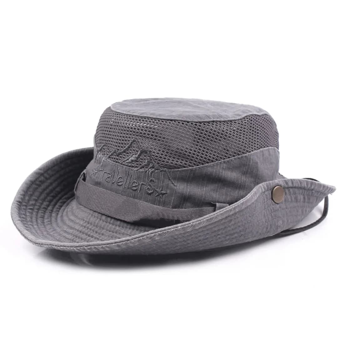 KeepSa Cotton Sun Hat Men Wide Brim Bucket Safari Boonie | Breathable, Foldable & UV Resistant (70-120c) — Grey / 7 1/4-7 5/8