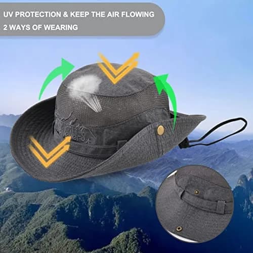 KeepSa Cotton Sun Hat Men Wide Brim Bucket Safari Grey | Breathable, Foldable & UV Protection thumbnail 3