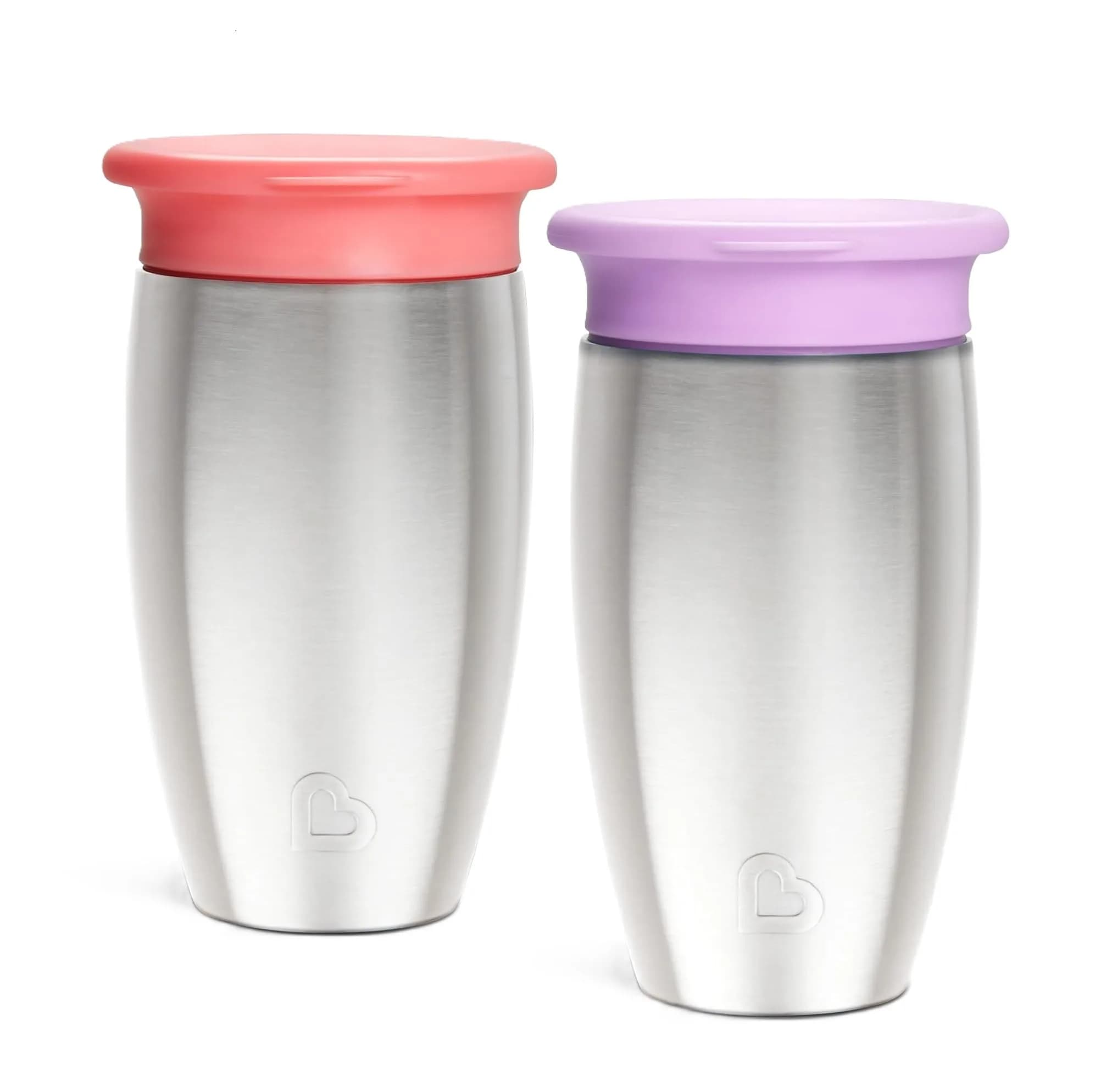 Munchkin Miracle 360 Stainless Steel Sippy Cup, Spill Proof, Blue, 295ml (10 Ounce) | Dentist-Recommended Spoutless Design — Pink/ Purple