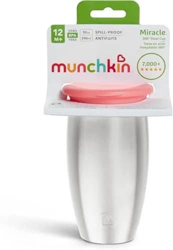 Munchkin Miracle Stainless Steel 360 Sippy Cup 295ml (10 fl oz) | Dentist Recommended Spoutless Cup thumbnail 3