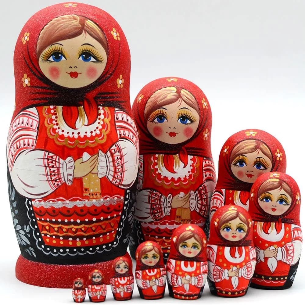 YAKELUS Russian Nesting Dolls for Kids 10pcs | Handmade Traditional Wooden Matryoshka