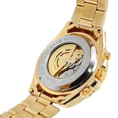 FORSINING Men's Self-Winding Skeleton Analogue Watch with Stainless Steel Bracelet | 42.8mm Gold Tone thumbnail 6