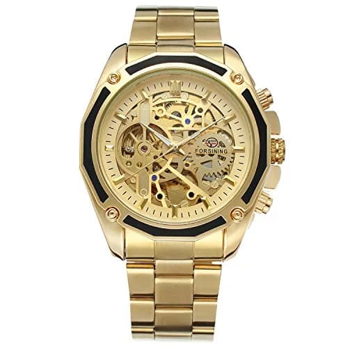 FORSINING Men's Self-Winding Skeleton Analogue Watch with Stainless Steel Bracelet | 42.8mm Gold Tone thumbnail 2